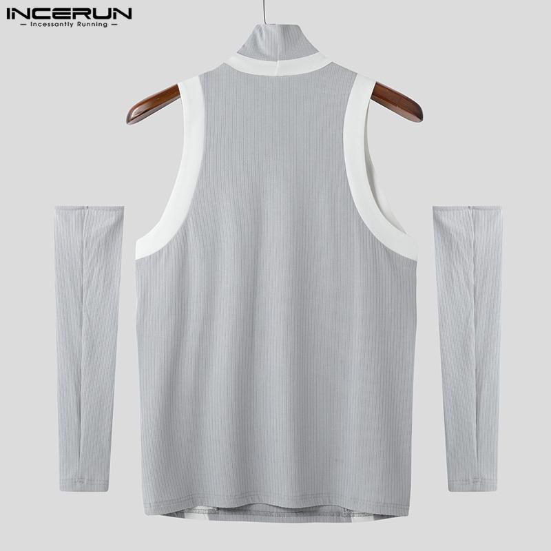 INCERUN Men Turtleneck Stitching Oversleeve Rib Casual Fitted Tank Tops