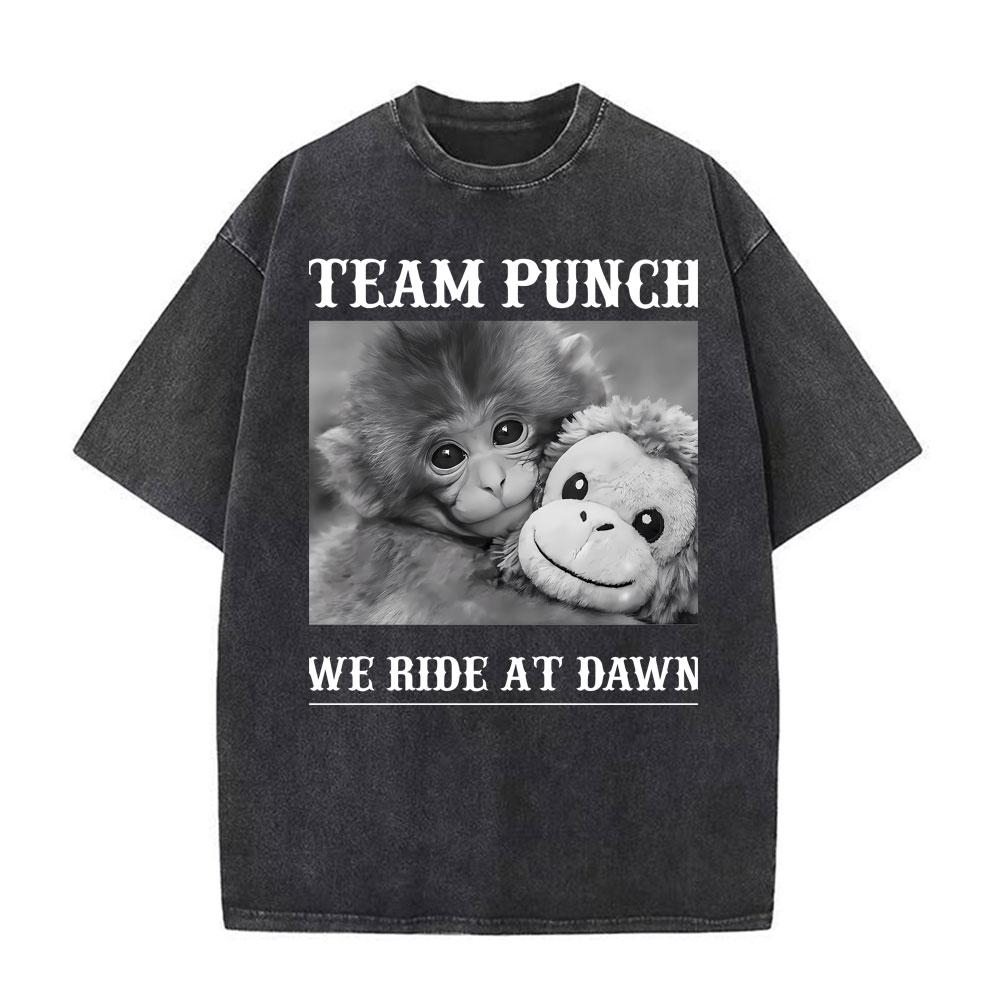 Punch The Funny Monkey Graphic T Shirt Unisex Women Clothing High Quality Crewneck Tshirts Oversized Vintage Washed Humor T Shirts