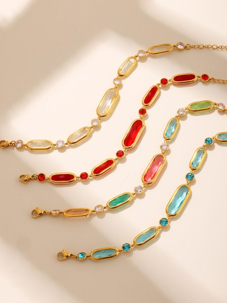 316L Stainless Steel Bracelet For Women 18k Gold Plated With Shiny Colorful Faceted Czech Crystal Glass Luxury Women's Bracelets