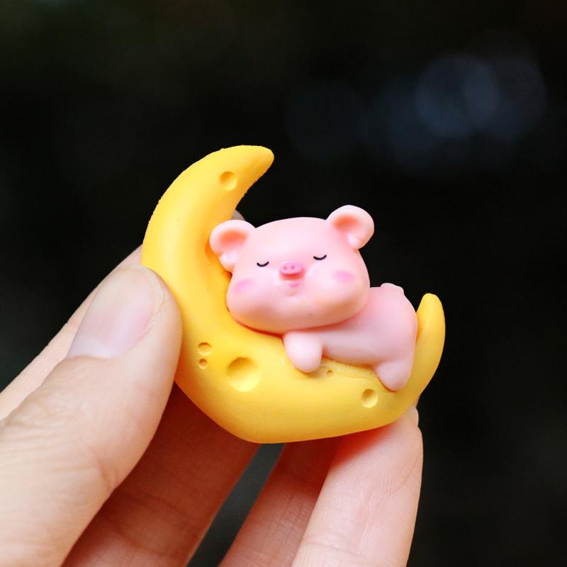 Pink Moon Pig Plushie Blind Box: Mini Pig Figurine and Accessory for Desk or Car