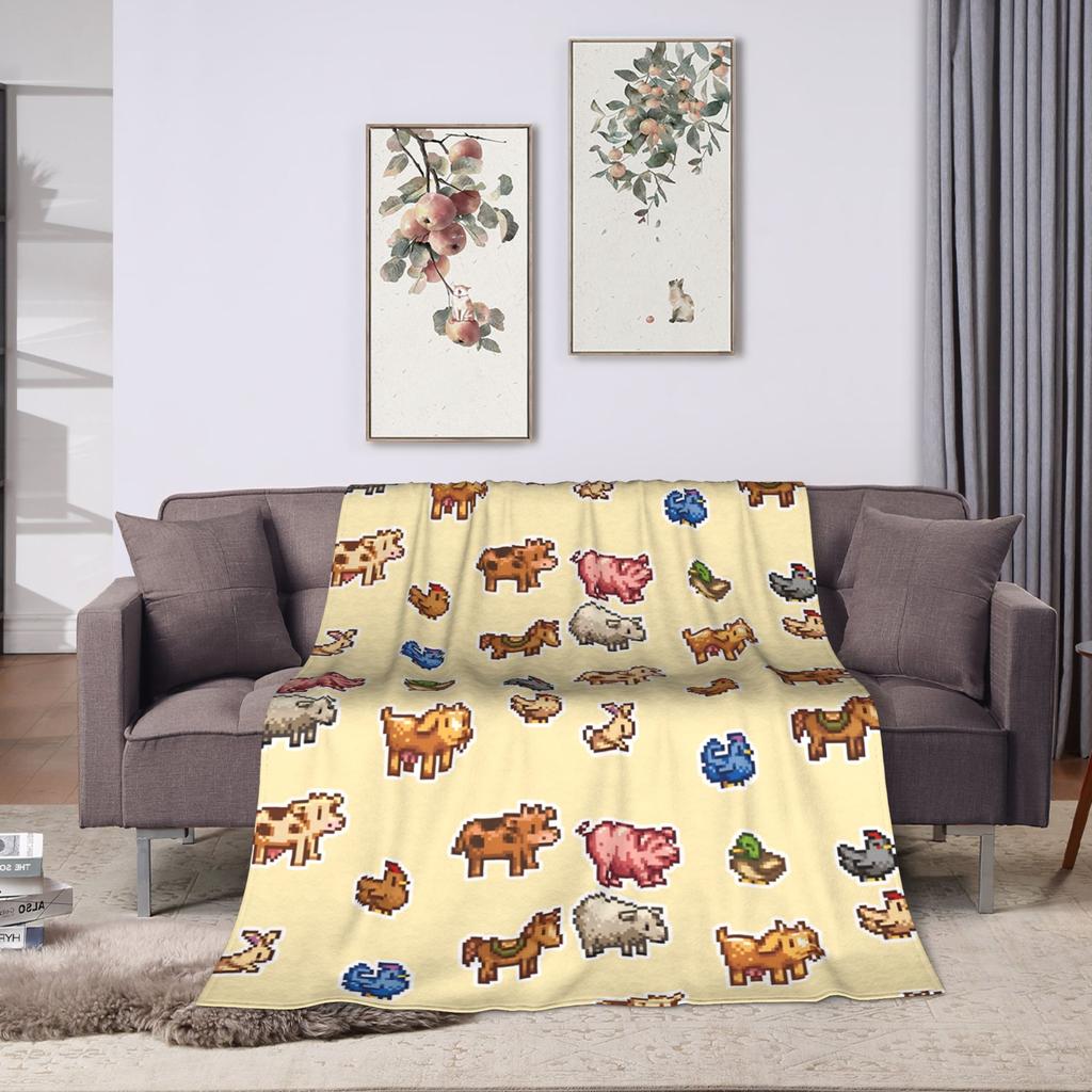 Stardew Valley Animals Chicken Super Warm Blankets Travel Plush Bedding Throws Novelty Couch Flannel Bedspread Sofa Bed Cover