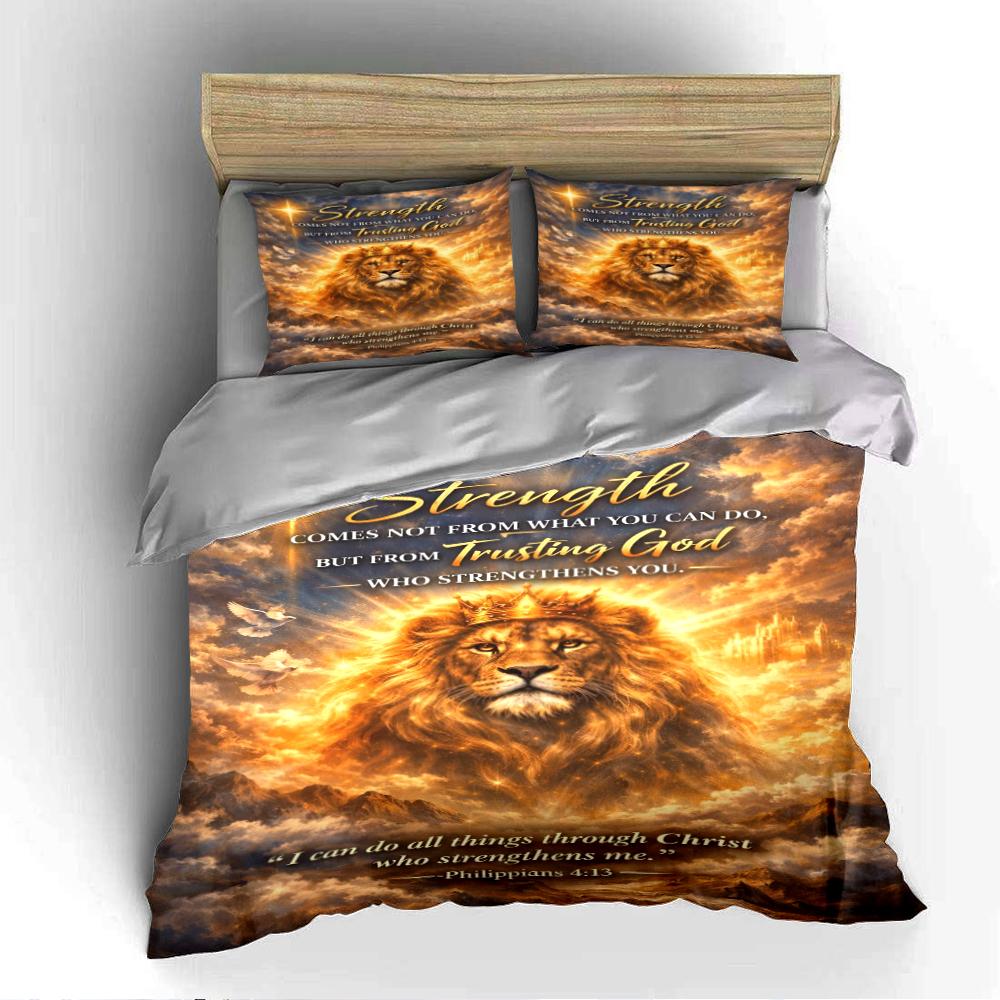 Lion and Bible Verse Bedding Set Design Bedding Set (1 Duvet Cover, 2 Pillowcases, Duvet Not Included)