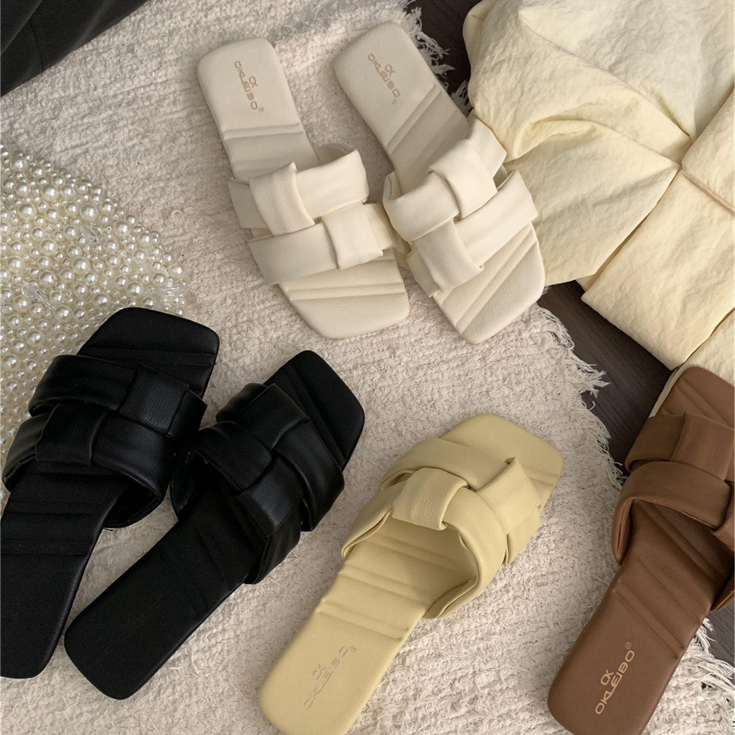 

Корейская версия простых плетеных сандалий с мягкой подошвой, удобных, с темпераментом, для улицы, с квадратным носком, с открытым носком, с темпераментом, на плоской подошве, универсальных, о 40 коричневый