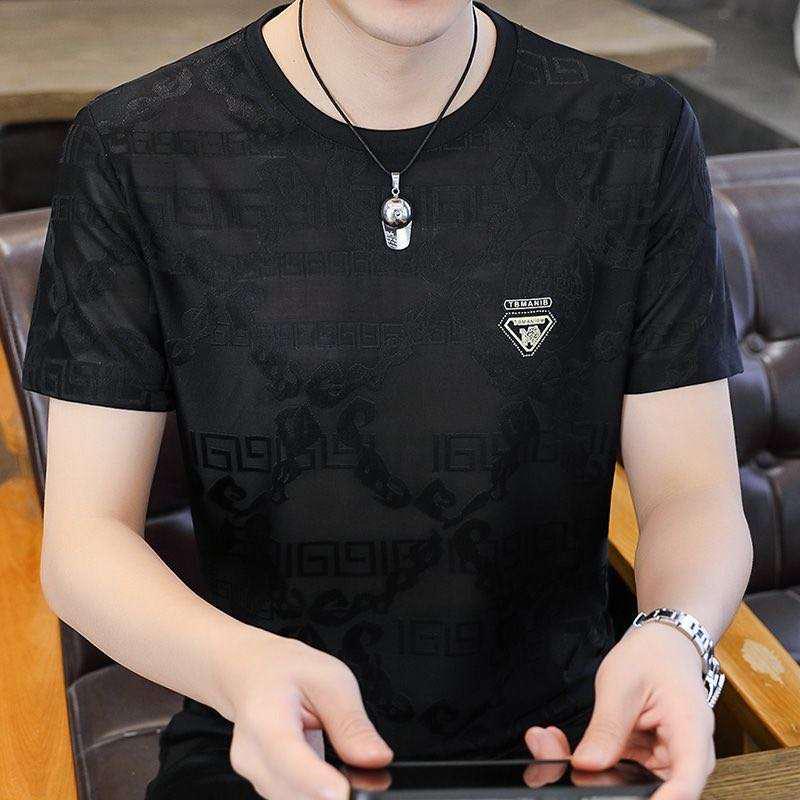 Men's Summer Ice Silk Quick Dry Slim Fit T-Shirt - Casual Round Neck Short Sleeve, Breathable & Elastic