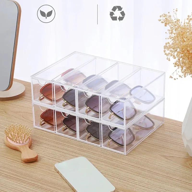 Acrylic Drawer Box 4-layer Sunglasses Storage Organizer Box Desktop Sundries Storage Pull Glasses Display Containers Box