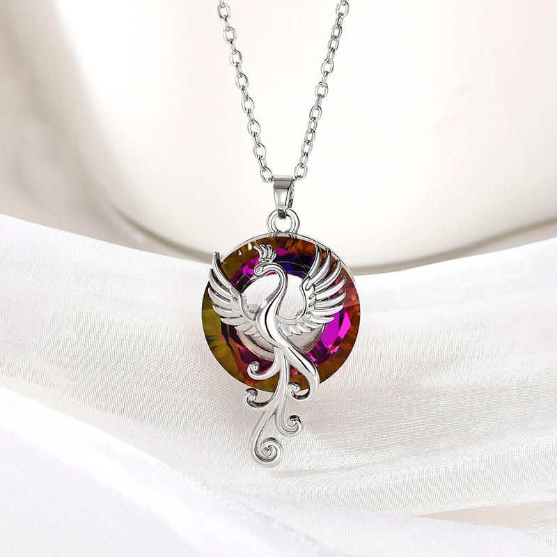 

Phoenix Bird Pendant Necklace for Women, Mythical Fire Bird with Multicolor Crystal, Rebirth Symbol Statement Jewelry