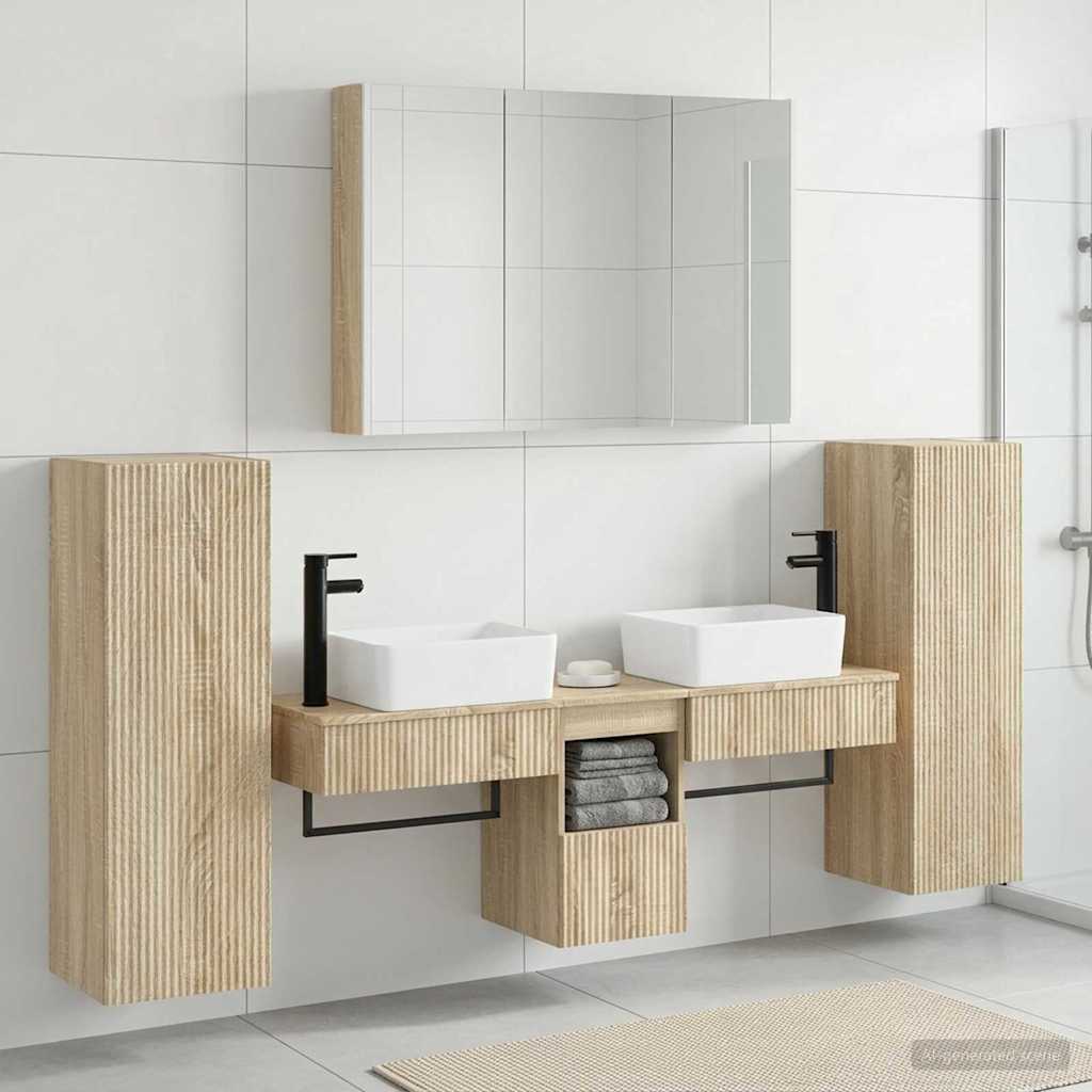 Bathroom Furniture Set 6 pcs Sonoma Oak Engineered Wood and Glass