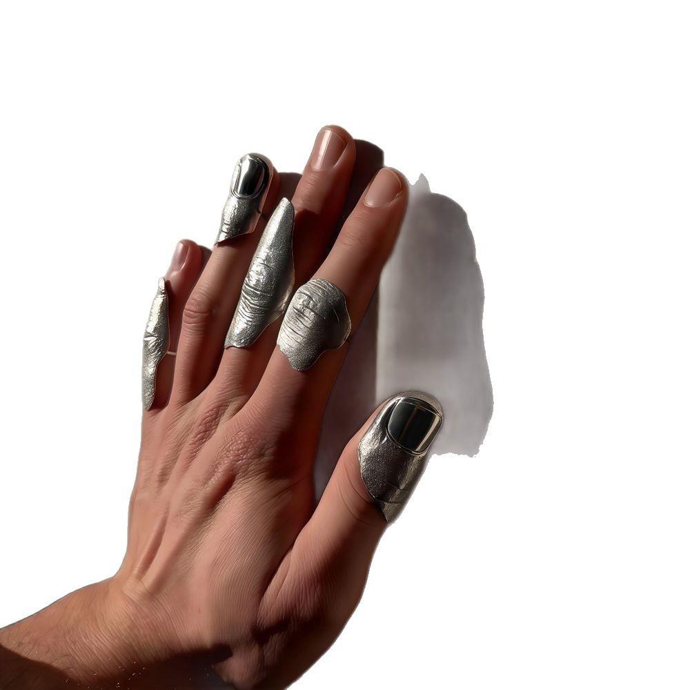 

New Irregular Texture Joint Rings Set, Hip Hop Full Finger Rings, Niche Designer Stackable Finger Rings for Women 5pcs