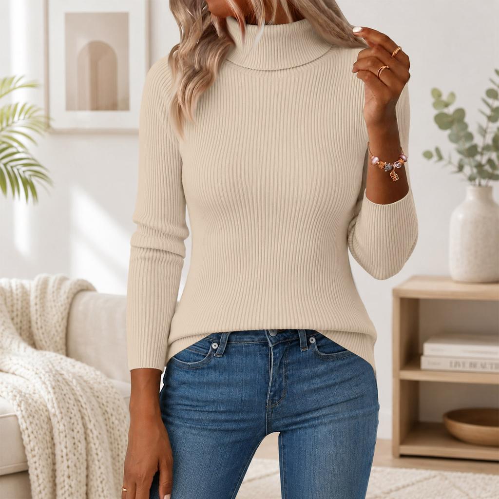 Women's Turtleneck Pullover Sweater Slim Fit Knitted Base Layer Top