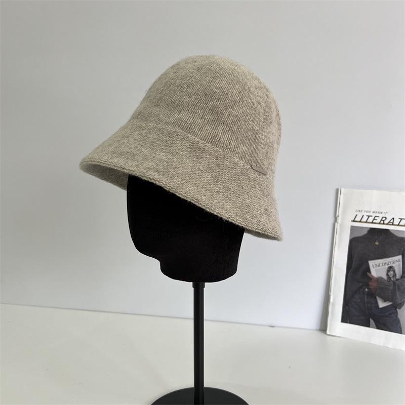 

Wool hat autumn and winter knitted bucket hat plain face small bucket hat warm wool basin hat M（56-58cm） хакі