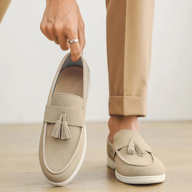Men's Shoes 2025 New Model, Liu Su Le Fu Shoes, Men's Suede Lightweight Breathable Flat Shoes, Fashionable Casual Flat Shoes