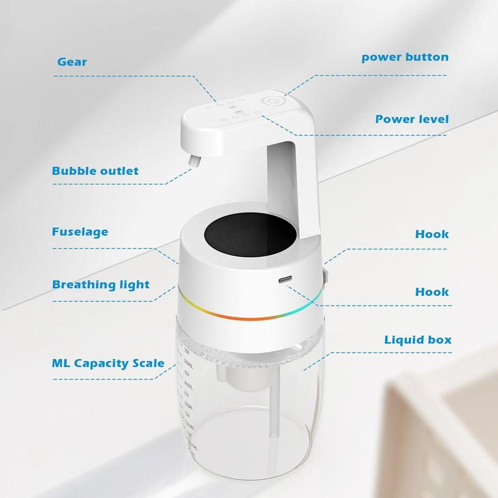 USB Charging Automatic Soap Dispenser 4-Gear Adjustable Wall Mounted Foam Soap Dispenser Breathing Light Lotion Dispenser