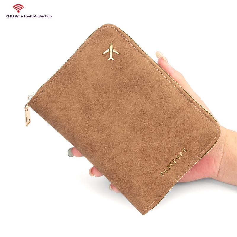 Pu Multi-Functional Rfid Blocking Passport Bag Travel Document Holder With Zipper Ticket Storage Wallet For Multiple Passports