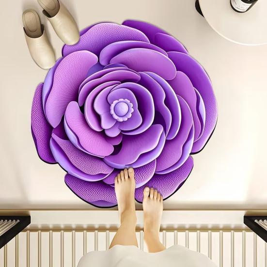 3D Flower Bath Mat Absorbent Non-Slip Floor Mat Flower Shape Decorative Entrance Rug for Living Room