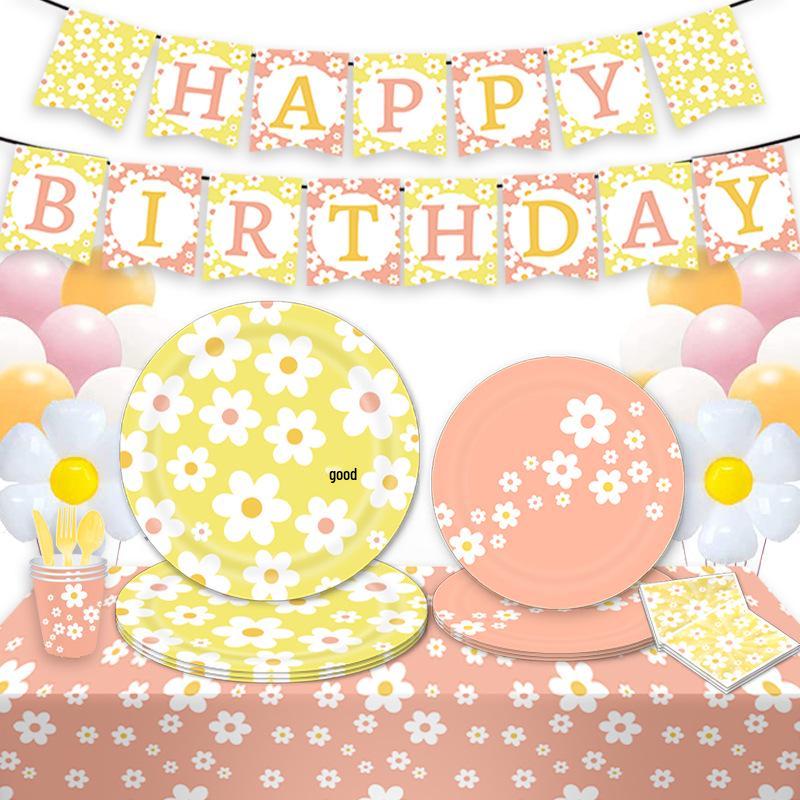 New Style Little Daisy Children's Birthday Party Tableware & Cake Decoration Set