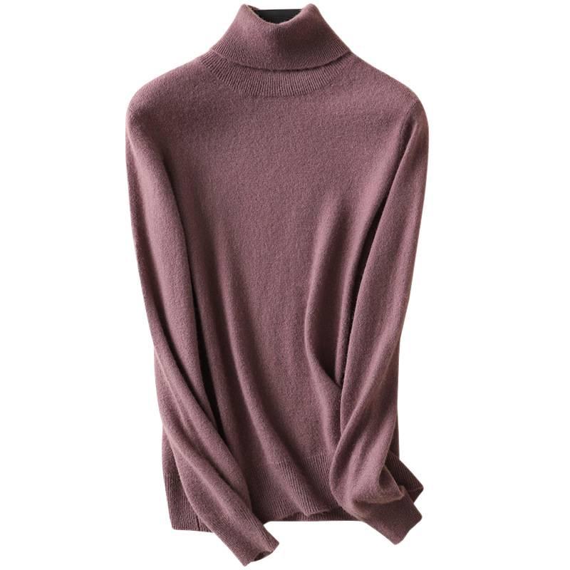 Women's High Neck Wool Sweater - 100% Pure Cashmere Knit, Autumn/Winter Style