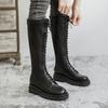 Martin Boots Black Thick-soled Slim Lace-up High Boots Long Knight Boots Women's Autumn and Winter
