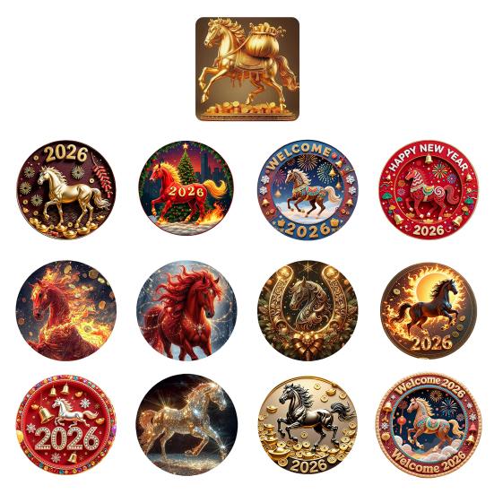 2026 Year of The Horse Fridge Magnet Acrylic Auspicious Horse Refrigerator Magnet Chinese New Year Festival Home Kitchen Door Locker Decoration
