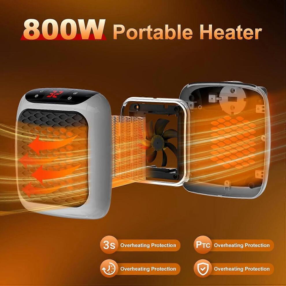 Portable Heater, 800W Ceramic Plug-in Heater, Electric Fan Heater with Remote Control, 12-hour Timer, LED Display, 2 Heat Settings