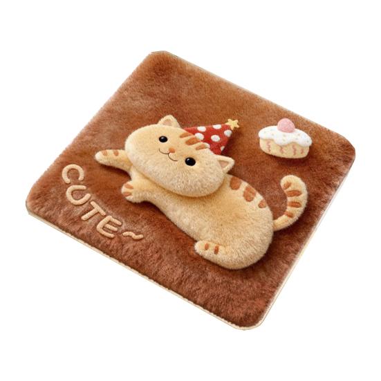 Cute Puppy Pattern Pad Plush Animal Chair Pad, Square Cozy Seat Cushion, Cat Pattern, 15.8 Comfortable Office Cushion x Inch with Non-Slip Backing for