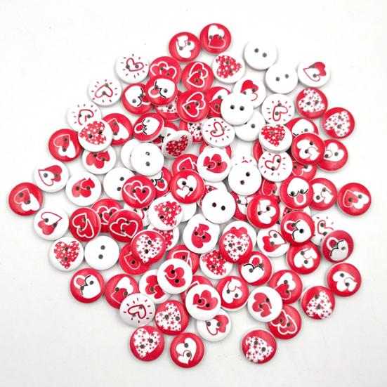 100Pcs Round Love Heart Wooden Buttons Sewing Scrapbooking Cards Craft DIY Decor