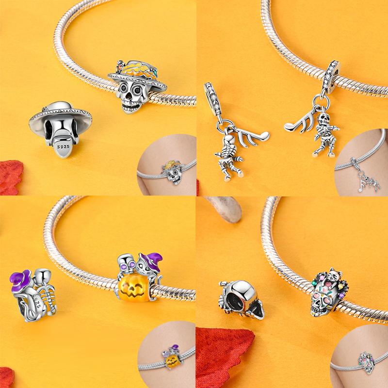 New Halloween Pumpkin Skull Witch Charm Bead Copper Fit Original Charms Bracelet Pendants Halloween Gift Diy