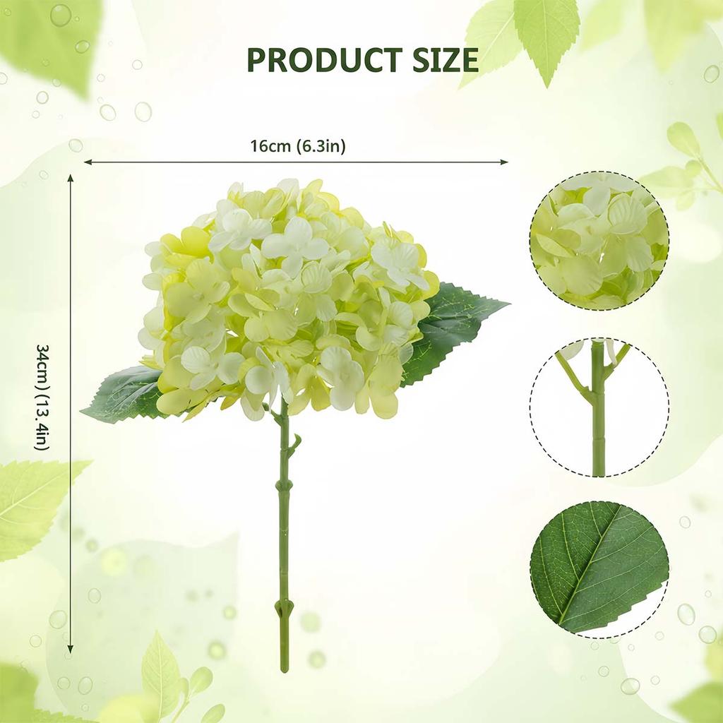 4Pcs Green Artificial Hydrangea Flowers, Large Hydrangea Flower,Fake Hydrangea with Stems, for Indoor Wedding Table Centerpieces Party Decor