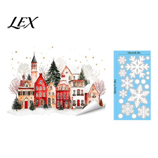 Coffee Shop Window Decorations Christmas Static Clings, Snowy Town House Snowflake Glass Decals, Reusable Patterns for Home Xmas Stickers, Holiday