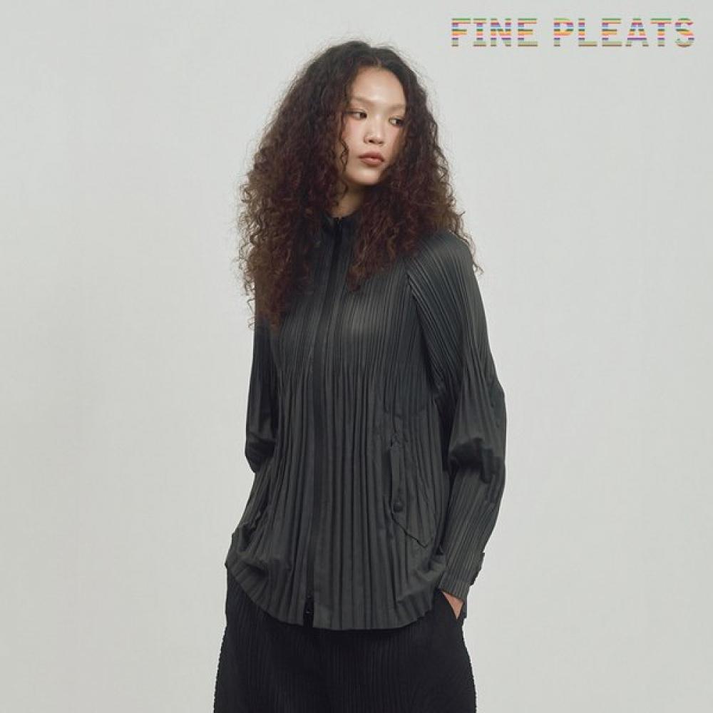 Fine Pleats High Neck Hooded Jumper Charcoal FREE