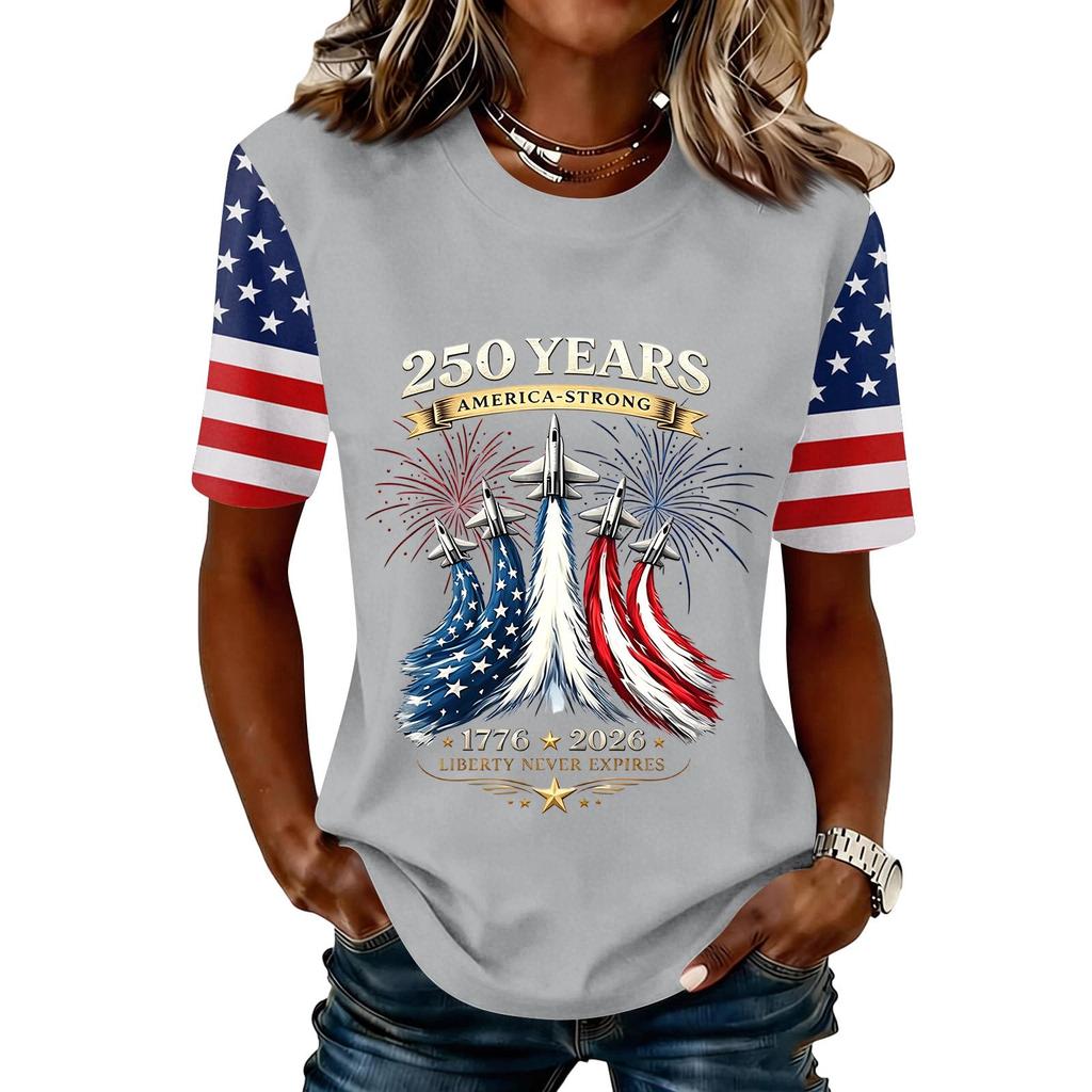 Womens Short Sleeve Crew Neck T Shirt with Printed and Letter Graphic Casual Fit Top for Everyday Wear