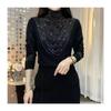 Cross2026 Elegant Slimming Semi-High Collar Long Sleeve Top with Hot Drill Detailing for Fall/Winter