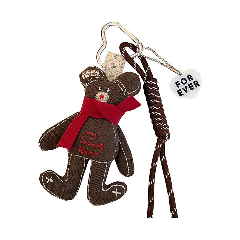 Korean Cartoon Fabric Scarf Bear Keychain Cute Little Bear Keyring Car Key Holder  Versatile Bag Pendant Couple Gifts