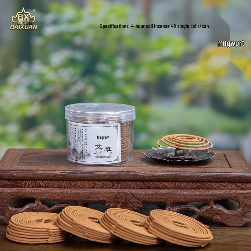 4-Hour Sandalwood & Mugwort Coil Incense (120 Pcs) with Burner - Indoor Long-Lasting Scent & Toilet Deodorizer