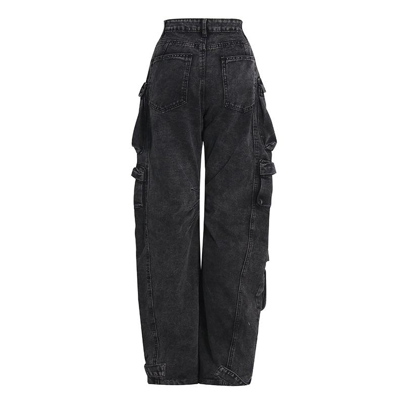 Autumn 2025 Women's High-Waisted Wide-Leg Jeans with Large Pockets and Casual Style