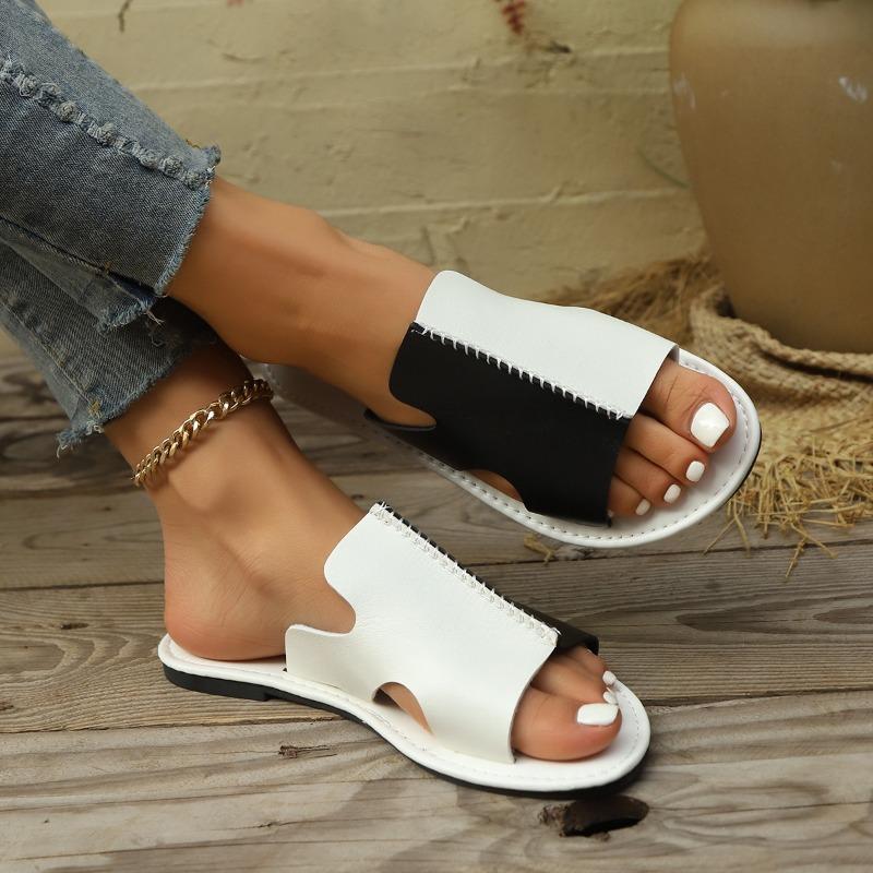 Large size color matching cool slippers women's summer flat bottom outside beach shoes Flat slippers