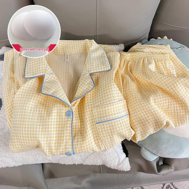 Damen Cartoon Pyjama-Set aus Wolkenbaumwolle mit Brustpolster - Langarm-Cardigan und Revers für Frühling und Herbst