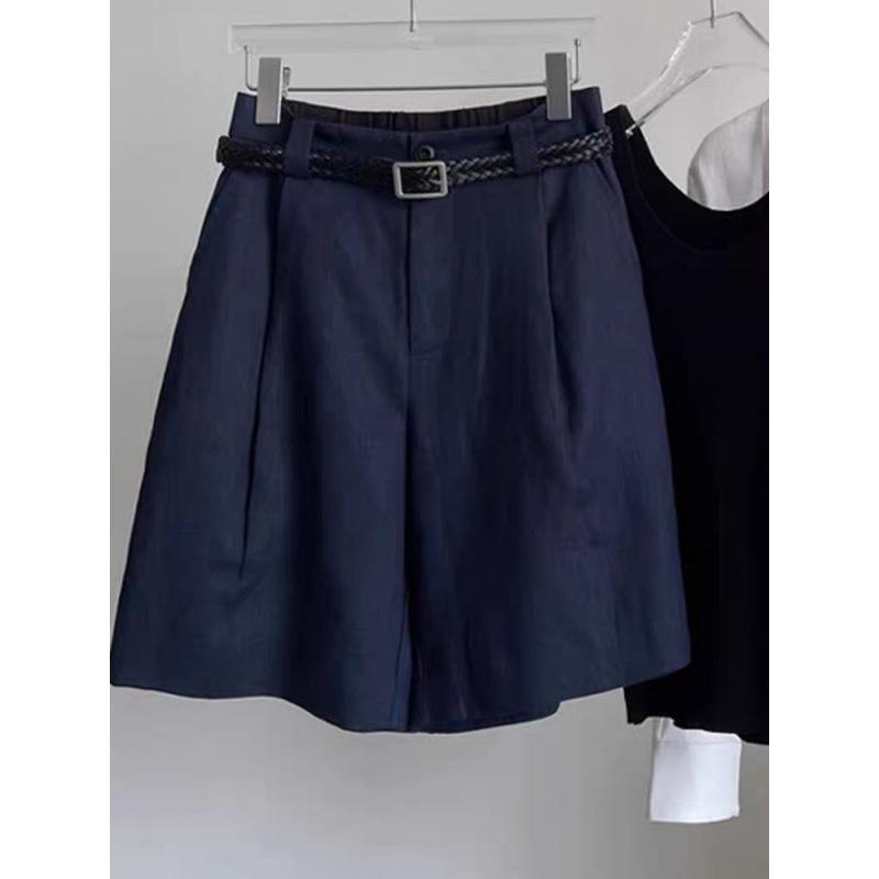 CHAO Picks: Navy Blue High-Waist Cotton & Linen Summer Shorts