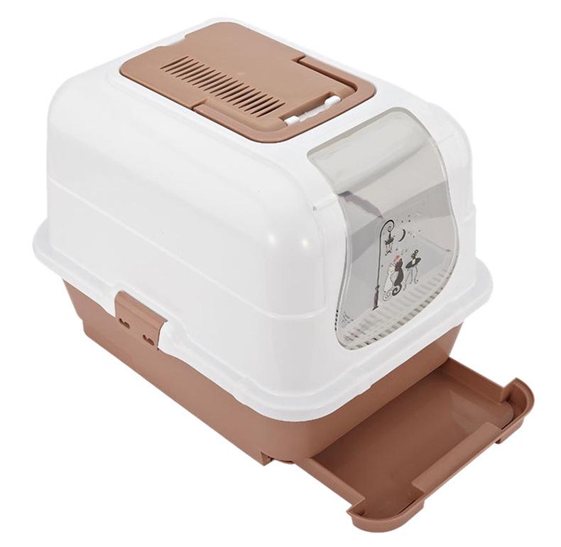 Çekmeceli ve Sıçrama Önleyici Üst Girişli Carver Flip-Top Çam Ağacı Kapalı Kedi Tuvalet Kabı