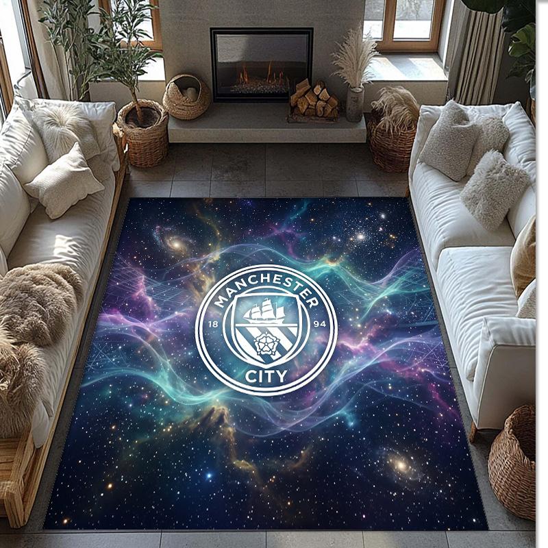 Manchester City Printed Flannel Area Rug Non Slip Soft Polyester Floor Carpet Indoor Decor Mat for Bedroom Living Room Sofa