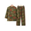 Plus Size Cotton Linen Floral Suit - Two-Piece Homewear Set for Middle-Aged & Elderly Women