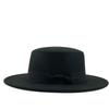 White new wool top hat bow flat top gentleman's hat versatile jazz hat casual woolen hat felt hat