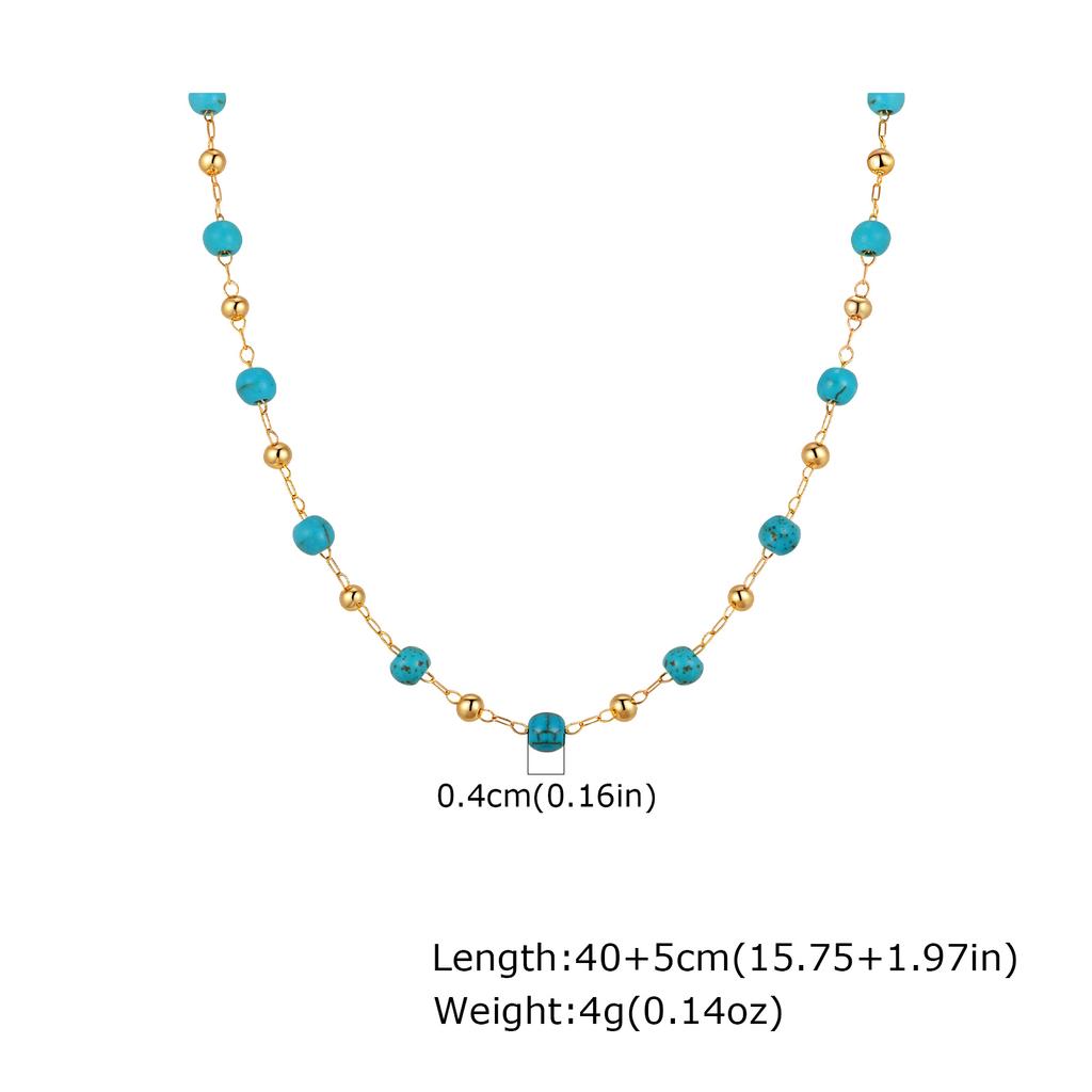 Vintage High Quality Blue Natural Stone Turquoise Beads Chain Necklace, Fashion Party Daily Neck Jewelry for Women Gift