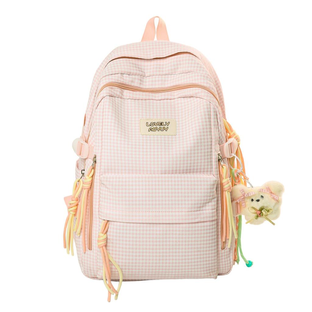 Schoolbag high value fresh and sweet plaid backpack cute Japanese ins wind backpack female simple middle school student schoolbag