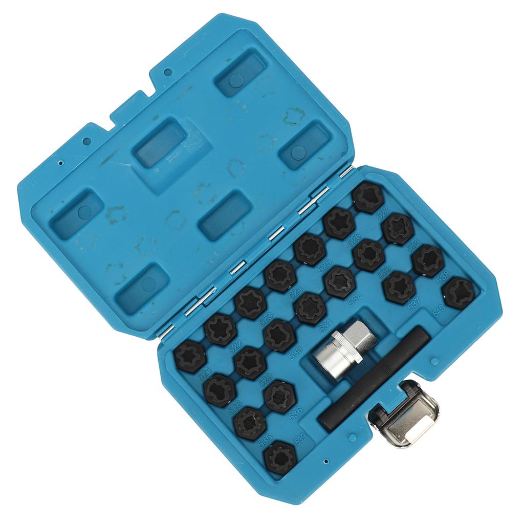 Kit de 22 pièces pour le retrait de clés de blocage de roue Outil antivol pour le retrait d'écrous de roue avec adaptateur de douille de 12 pouces