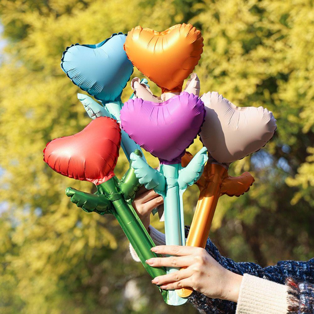 10pcs Colorful Heart Bouquet Foil Balloon Thickened Flower Balloons  Valentine's Day