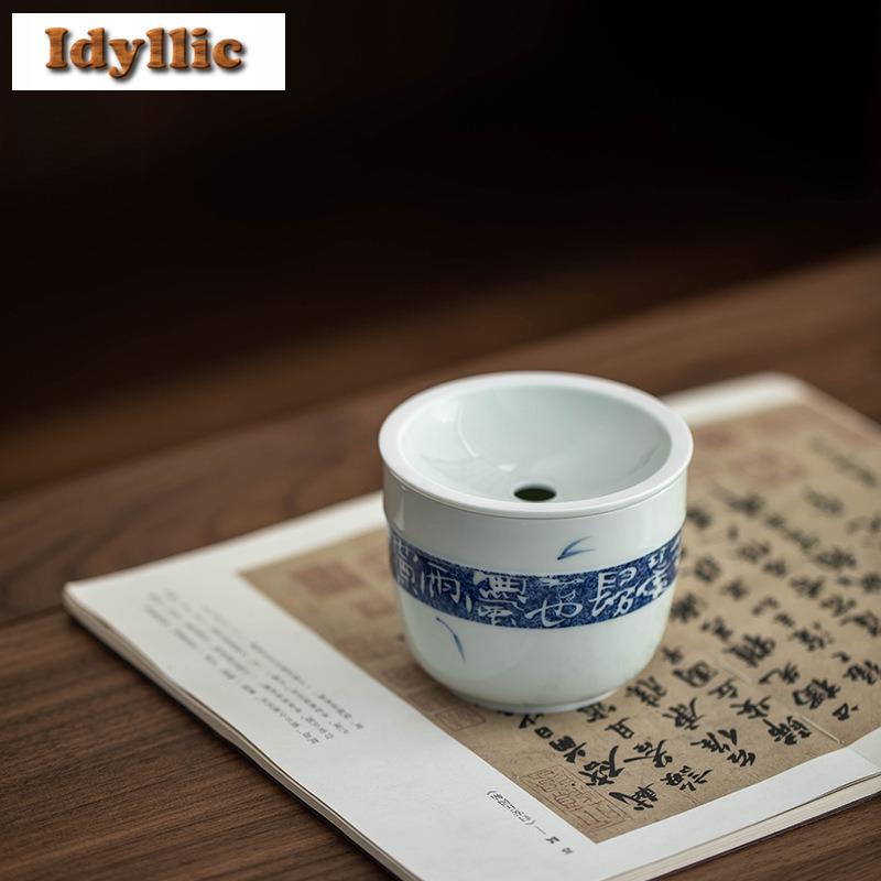 220ml Hand-painted Poetry And Prose Blue Underglaze Jianshui Tea Cup Wash Tea Residue Bucket Chaxi Tea Services Supplies Craft