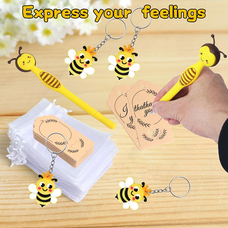 

12 Sets Baby Shower Favors Gifts For Guests Includes 12 Pcs Pens, Bee Keychains, Thank You Cards And Organza Bags