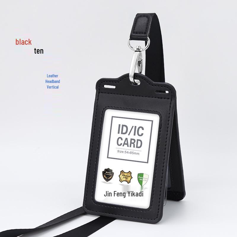 Genuine Leather Work ID Holder with Lanyard, Four Card Slots, Employee Badge Neck Strap.