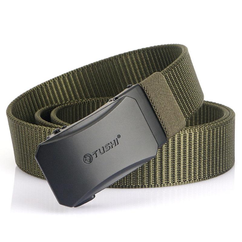 New Men'S Commuting Belt With Automatic Buckle Nylon Waistband, Outdoor Leisure Versatile Double-Layer Thick Belt