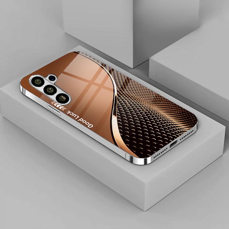 Curved Scale Pattern Silver Electroplated Glass Case for Samsung Galaxy S25, S23 Plus, S24 Ultra/Plus